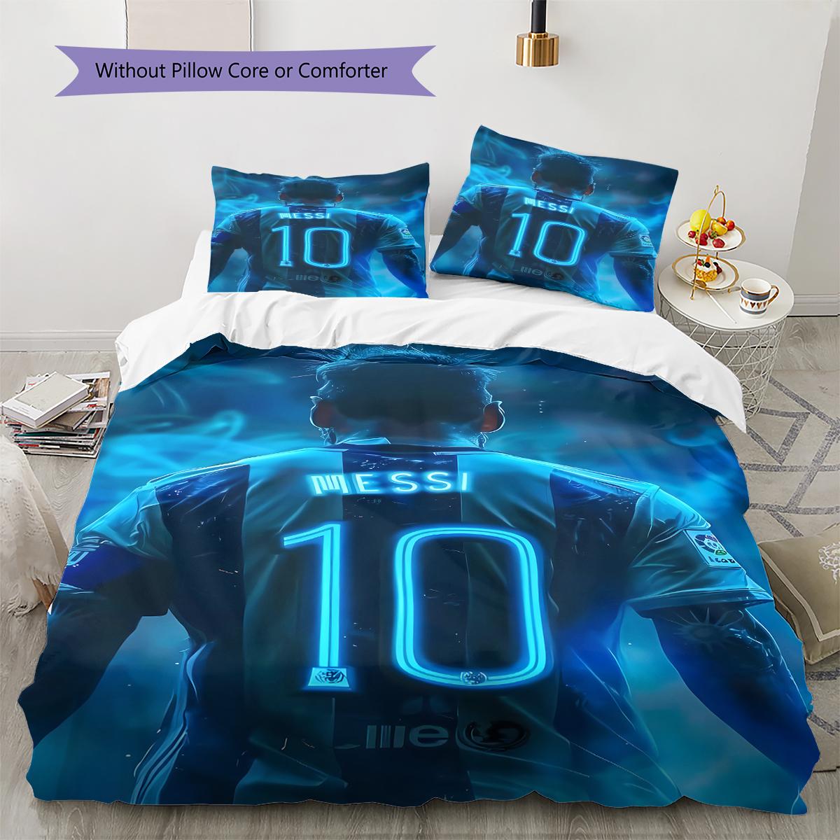 Messi Muster Bettwäsche, Steppbett Set Bettbezug Kissenbezug Zuhause Geburtstagsgeschenk (1 Bettbezug + 2 Kissenbezüge, ohne Füllung) 135x200cm