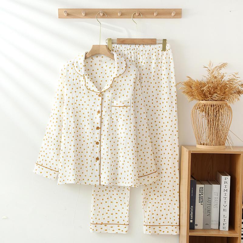 Women's Floral Double-Layer Cotton Gauze Pajama Set - Long Sleeve, Spring/Autumn