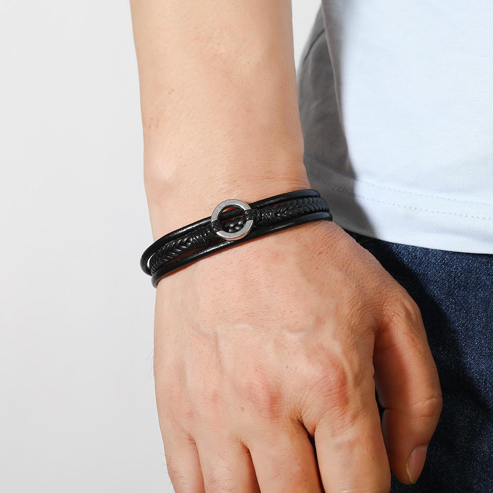 Multi Layer Braided Leather Bracelet With Magnetic Square Clasp Personalized Jewelry Accessory