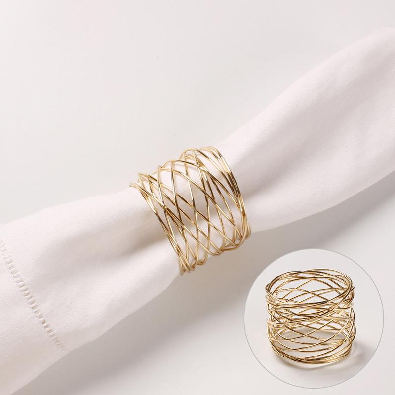 Metal Cross Hollow Sliver Napkin Buckle Wide Round Gold Napkin for Dinner Parties Dining Table Decoration