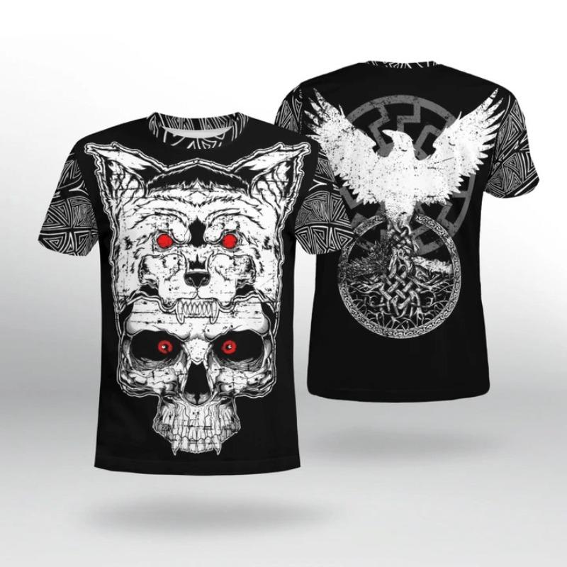 Men's 3D Printed T-Shirt Horror Skull Print Short Sleeve O-Neck Pullover Casual Top