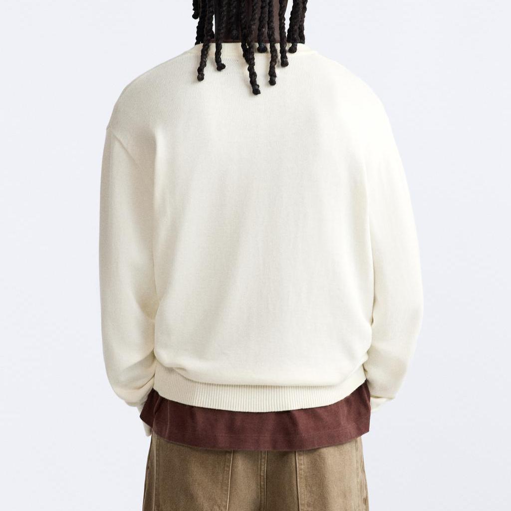 Zara Origins Special Collection Solid Color Casual Crew Neck Long Sleeve Sweater Men sweater White 9598432-712