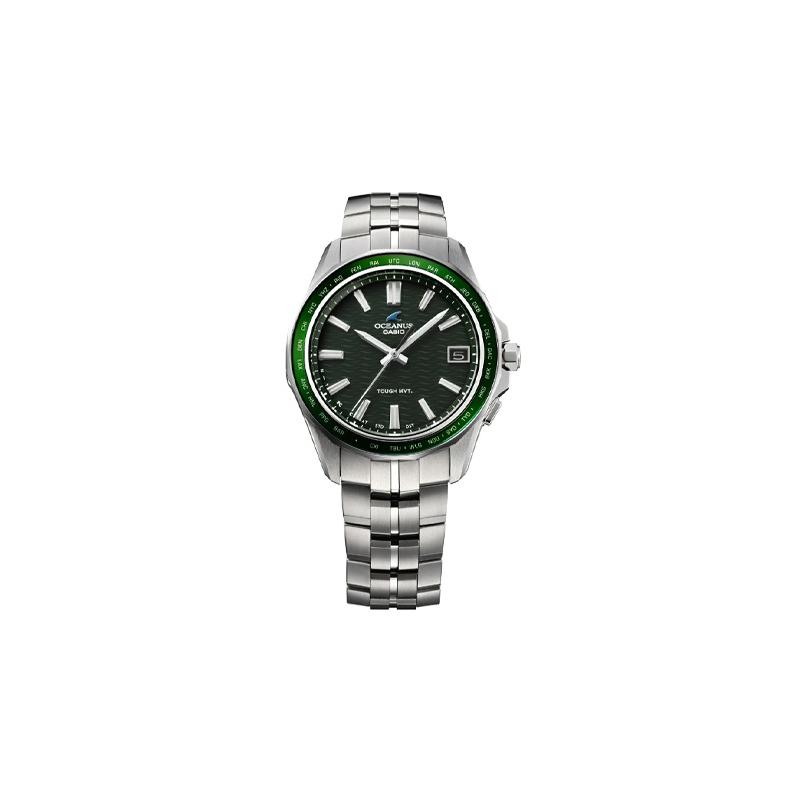 CASIO 100 meters waterproof solar Quartz titanium strap men's watch green dial OCW-S400-3AJF