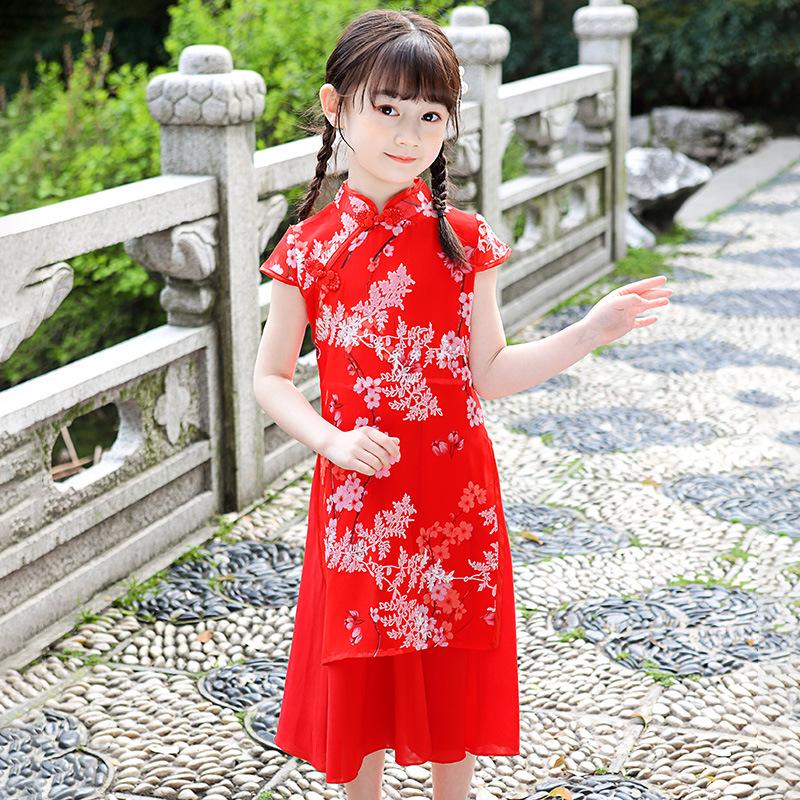 Entzückendes Eisenmädchen Qipao Kleid - Chinesischer Stil Sommer Tang Anzug für Kinder