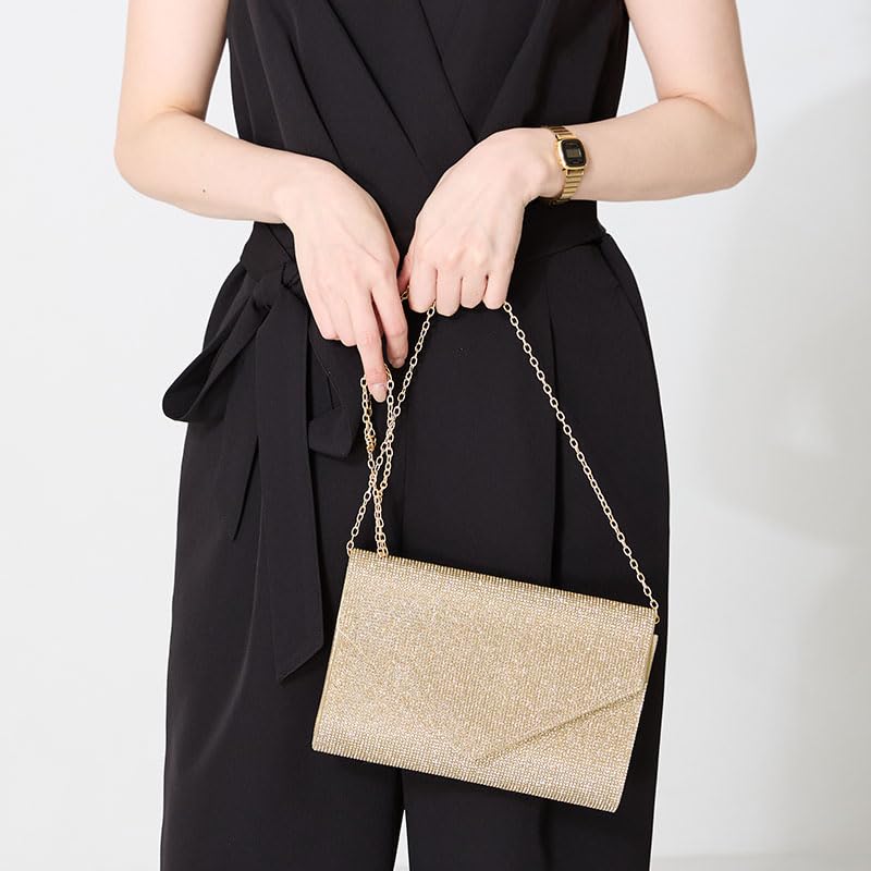 Clutch shoulder occasion with attached shoulder chain MOB021 GOLD [Oriental Traffic] bag, bag, bag, strap, strap, rhinestones, women's