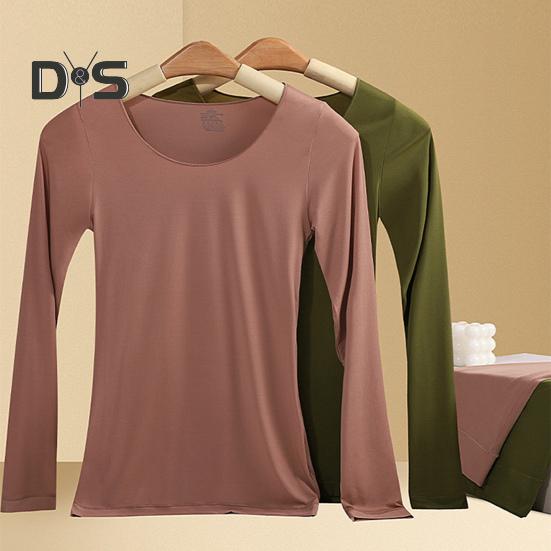 2 Pcs/Set Women Thermal Clothing Set Great Elasticity Long Sleeve Crew Neck Slim Fit Soft Warm High Waist Solid Color Top Pants Set Lady Winter