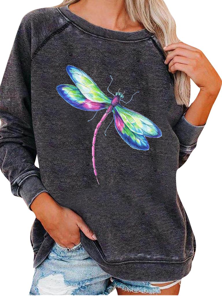 Women's Oversized Pullover Sweatshirt Dragonfly Print Top Women's Spring/Fall Fashion Sweatshirt