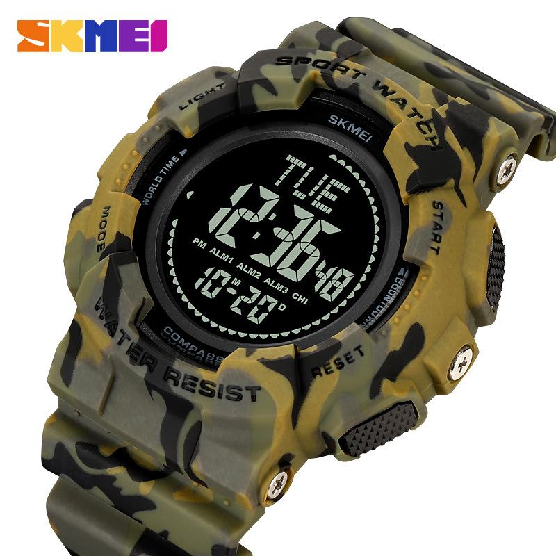 Moment American Student Outdoor Mountaineering Compass Army Green Camouflage Sports Electronic Watch Waterproof Luminous Multifunctional Watch