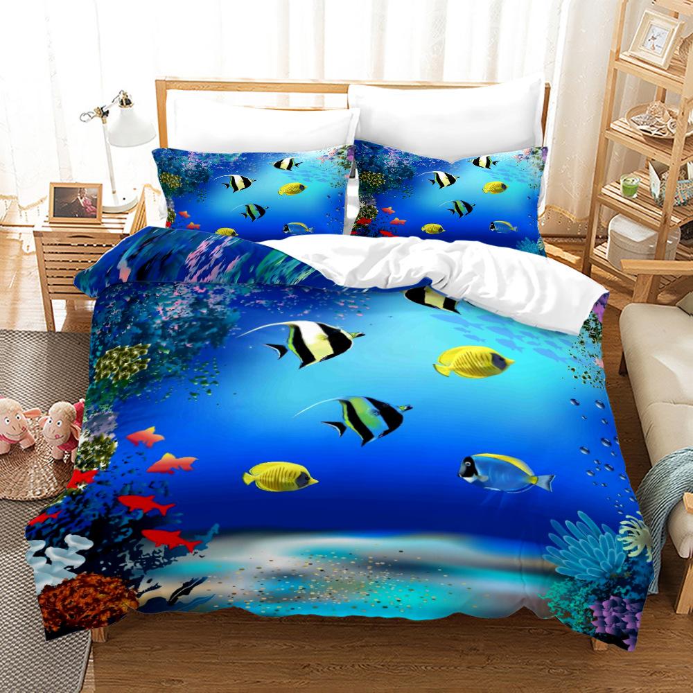 

Синий Подводный Мир Постельный Комплект Дельфин Черепаха Медуза Уютный Пододеяльник из Матового Полиэстера Королевский Квин Полуторный Односпальный Размер День Рождения EU Single 135x200cm