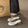 French Thick-heeled Sandals for Women To Wear 2025 Summer New Rhinestone Cool Slippers Versatile Toe Two Sandals