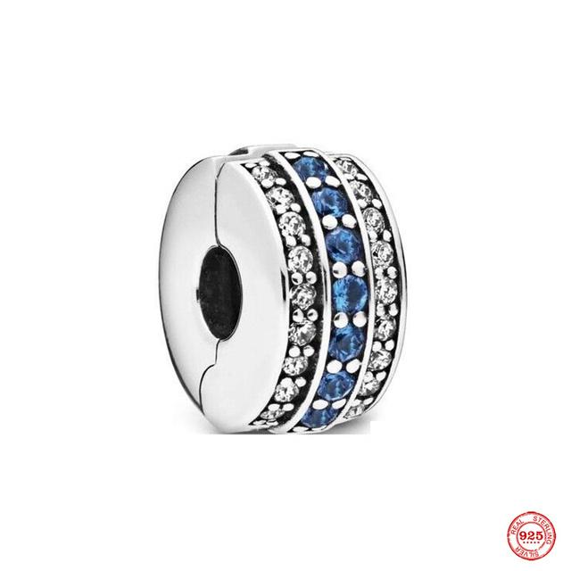 Neue 925 Sterling Silber Blue Planet Funkelnde herzförmige Clip-Charm-Perlen Fit Original Fashion-Armband DIY Schmuck für Frauen