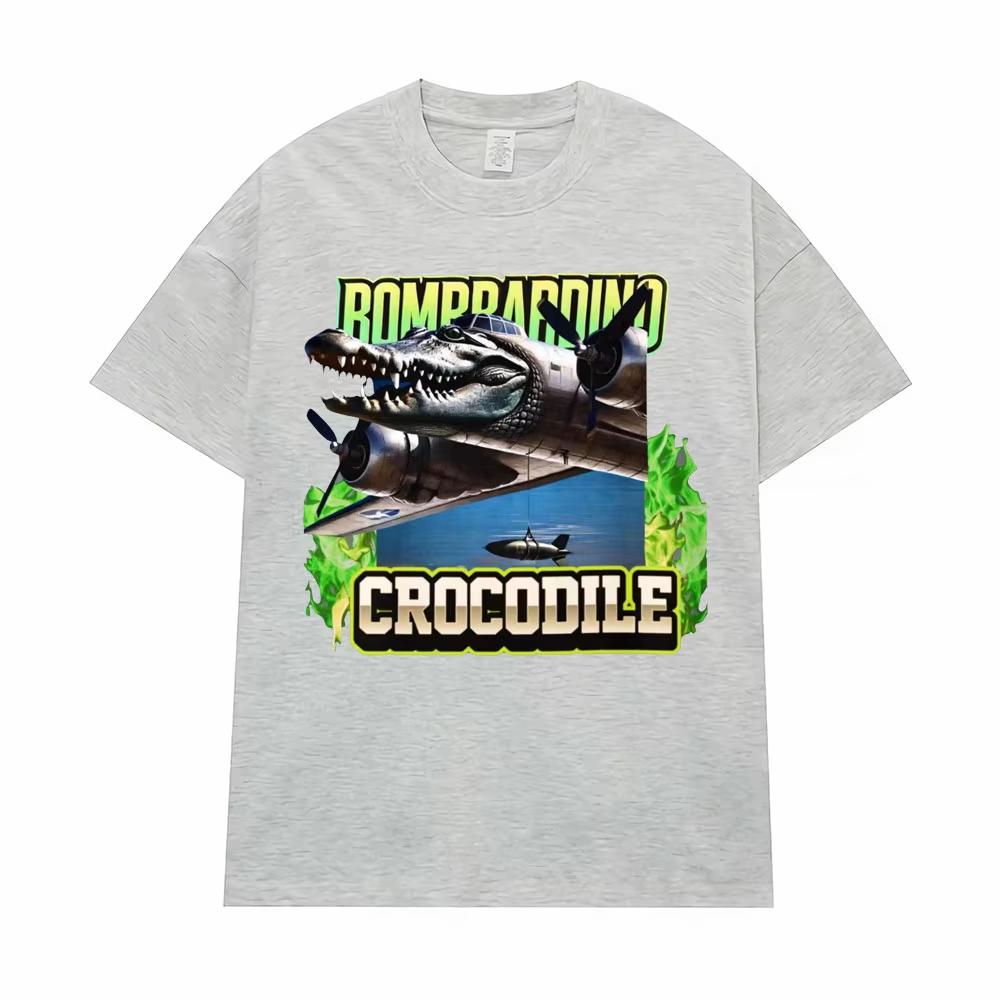 Bombardino Crocodile Funny Reptile Meme T-shirts for Men Fashion Gothic High Quality T Shirt Women Vintage Short Sleeve T-shirts
