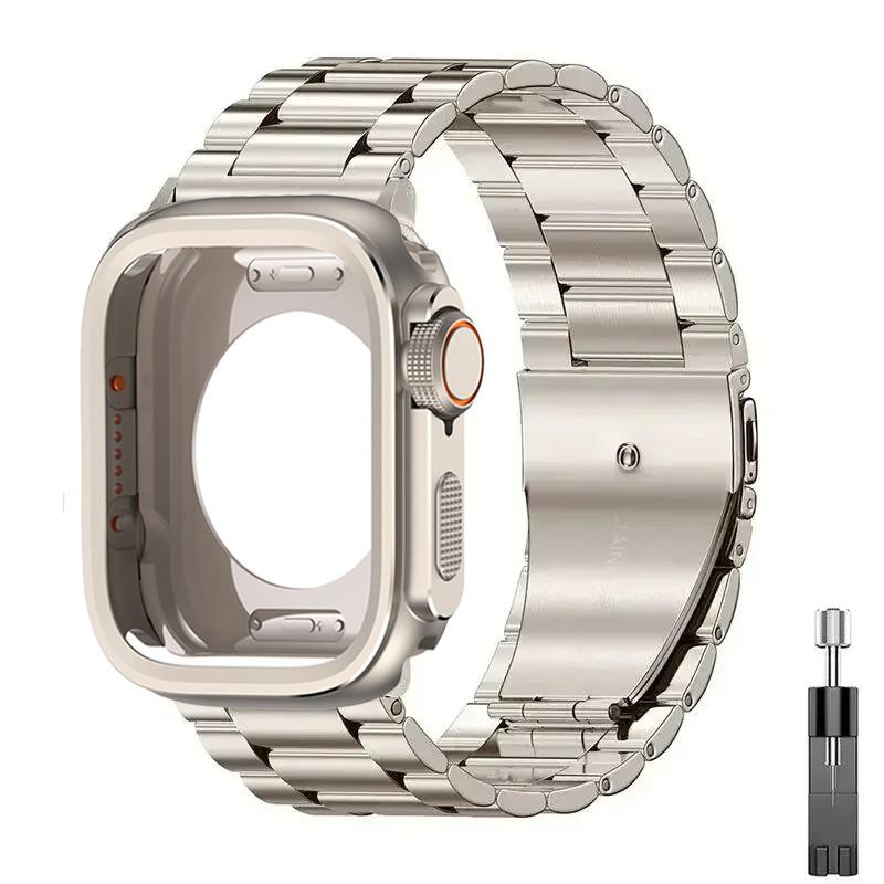 

Alloy Case+Stainless Steel Strap For Apple Watch Ultra 2 1 49mm 46mm 45mm 44mm Hollow Out Protective Cover For Iwatch 10 9 8 7 6 ultra 1 2 49mm