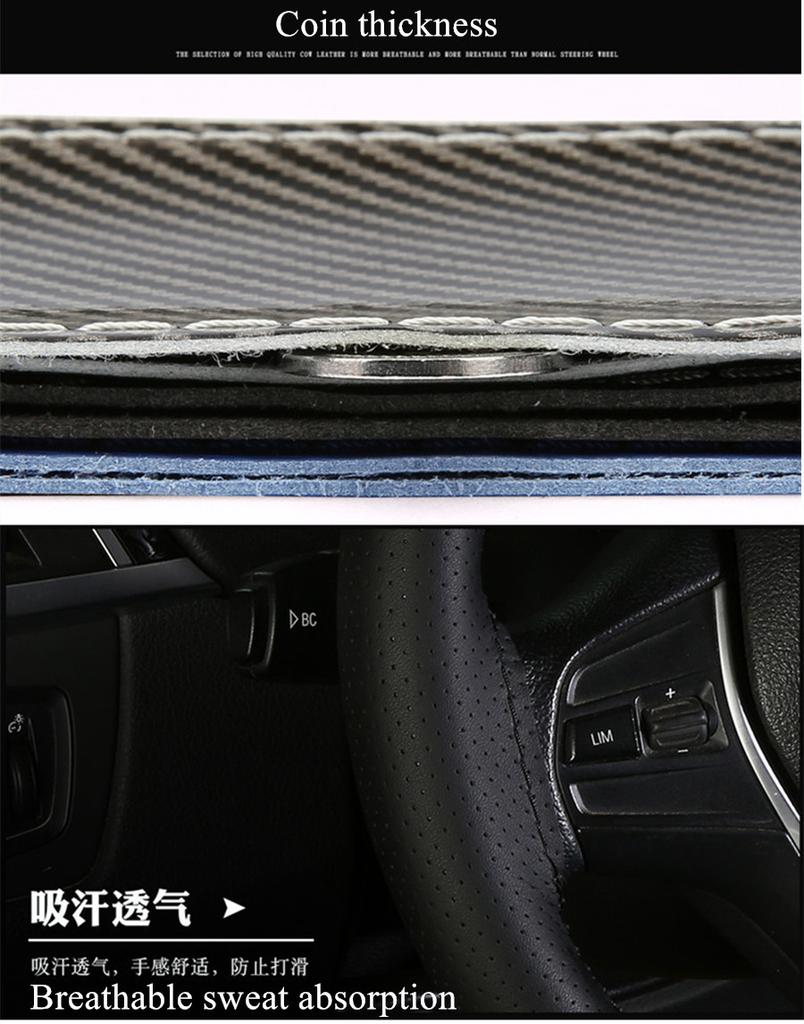 38cm/15'' Carbon Fiber Look PU Leather Car Steering Wheel Cover Interior Styling