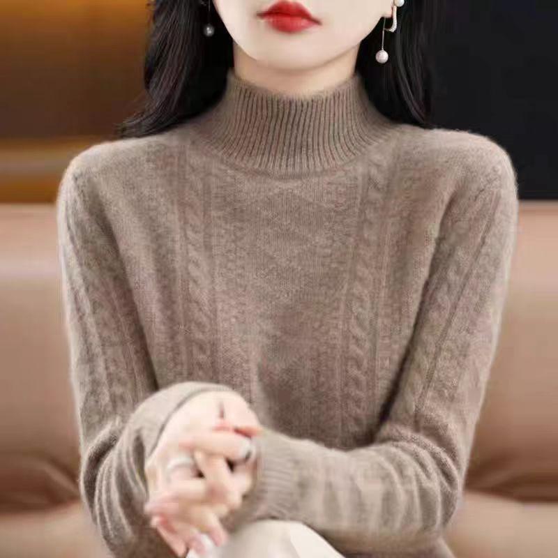 Half Turtleneck Sweater Thickened Knitted Sweater for Women In Autumn and Winter Solid-colored Top and Loose Warm Pullover