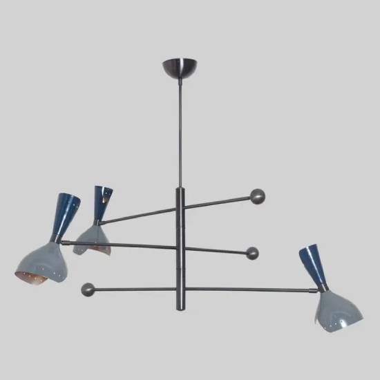 Italian-Style 3-Arm Raw Brass Sputnik Chandelier – Mid-Century Modern Ceiling Pendant Light Fixture