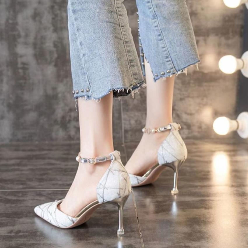 Fashion Closed Stiletto Sandals for Women Black Pointed Toe Woman Shoes Low Price 2025 Luxury Chic and Elegant Designer Shoe on Offer