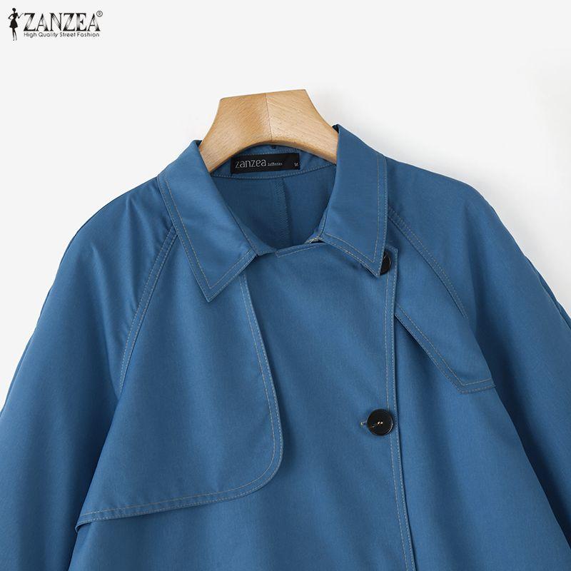 ZANZEA Women Casual Turn Down Collar Loose 3/4 Sleeve Plain Blouse