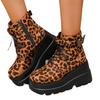 New Popular Lace Up Zipper Women Boots Round Toe Mixed Colors Leopard Print Platform Water Proof Boots Shoes for Women