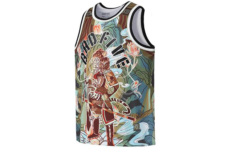 Li Ning BADFIVE Tank Tops Men s Black Tiger Mountain All Over Print Crew Neck Moderate Straight Fit AAYS005-1 L