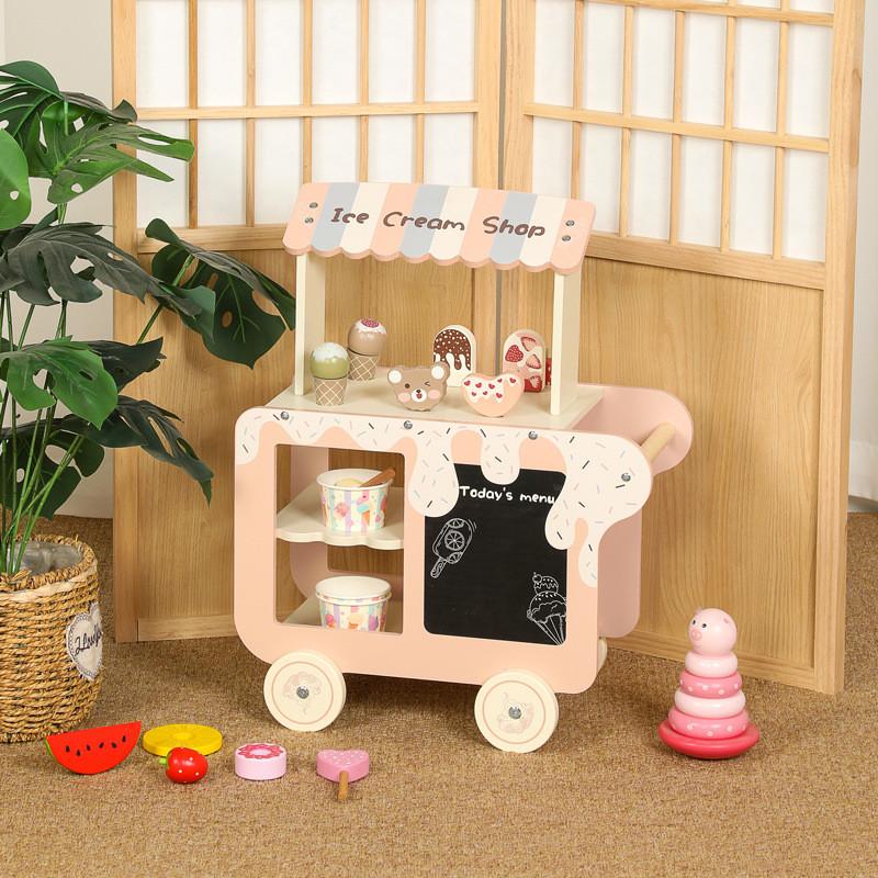 Ice Ecofriendly Wooden Cream Toy Cart For Kids Interactive Play Creativity And