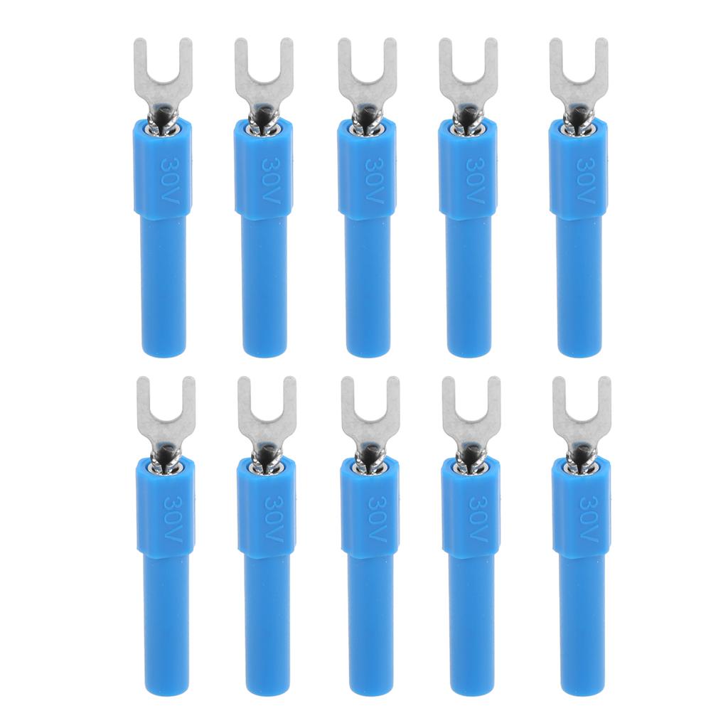 ZK30 10pcs 4mm Fork Spade Wire Connectors U Type Electrical Crimp Terminal for Testing MultimeterBlue