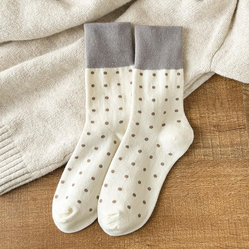 Socks Pure Cotton Stacking Socks Season Retro Color Matching Polka Dot Cotton Boneless Sweat-Absorbing Deodorant Medium Tube Socks