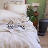 French Large Lace Cotton & Linen 4-Piece Set: Soft, Skin-Friendly Solid Color Bedding with Fitted Sheet