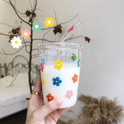 Kawaii Strawberry Glass Mug with Lid Coffee Milk Clear Glass Water Cups Juice Smoothie Cold Drinks Straw Heat Resistant StrawCup