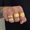 Salircon 5Pcs/Set Punk Vintage Square Rhinestone Rings Men Unique Gold Color Metal Open Knuckle Rings Couple Jewelry Accessories