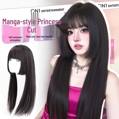 Peluca de Cosplay de Corte Princesa para Mujer, Estilo Lolita Japonés, Adelgazante del Rostro, Cabello Medio-Largo con Flequillo