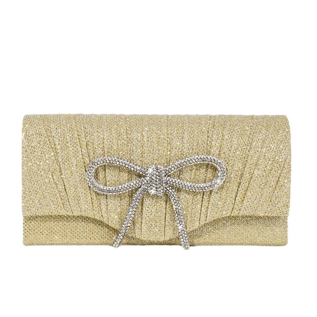 Crystal Bow Evening Clutch - Stylish, Versatile and Durable Ruffled Mini Clutch for Valentine's Day Parties and Formal Events