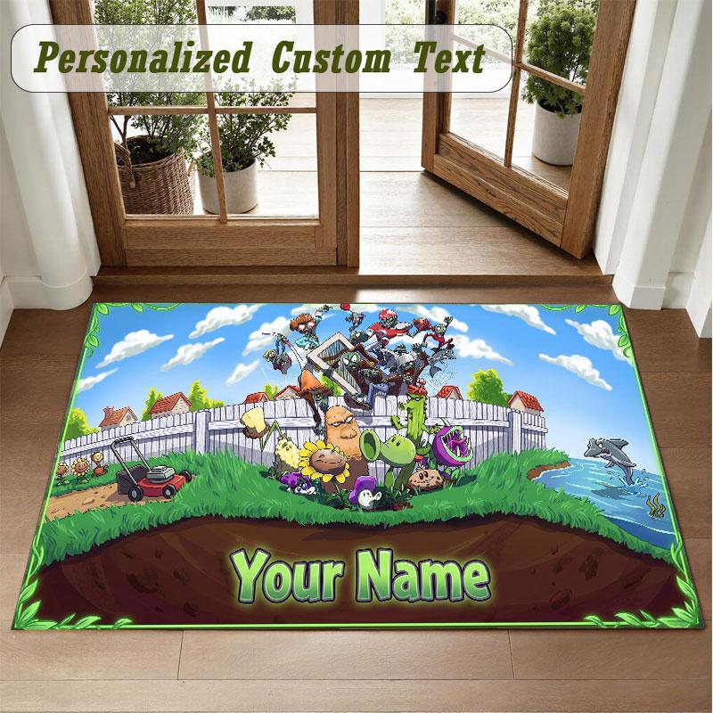 Crystal Velvet Square Rug Custom NamePlants vs. Zombie Pattern Non Slip Home Floor Decor Rug