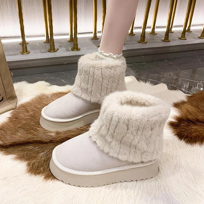 Fashion Thickened Plush Mid-calf Snow Boots for Women Warm Round Parker Winter Fashion Casual Snow Boots