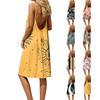 Damen-Rückenfreies Spaghettiträger-Kleid, Ärmelloses Dünn-Träger-Fließendes Strandurlaub-Kurzkleid, Mit Rückenband.