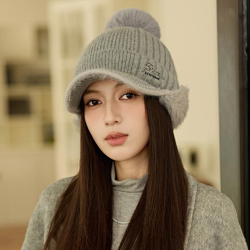 Casquette de baseball tricotée en fourrure épaisse pour femme, couleur unie, automne et hiver