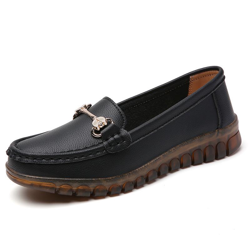 2023 Spring Women's Soft Loafers - Korean Style Metal Slip-ons, White Commuter Shoes for Mom