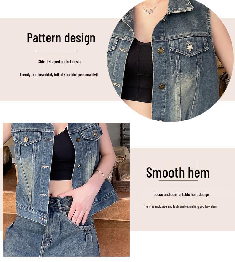 Women's Classic Retro Hong Kong Style Denim Vest - Soft, Versatile, Loose Fit