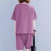 Spring Summer Women's Plus Size Casual Two-Piece Set with Heart Motif - Short-Sleeve T-Shirt and Shorts