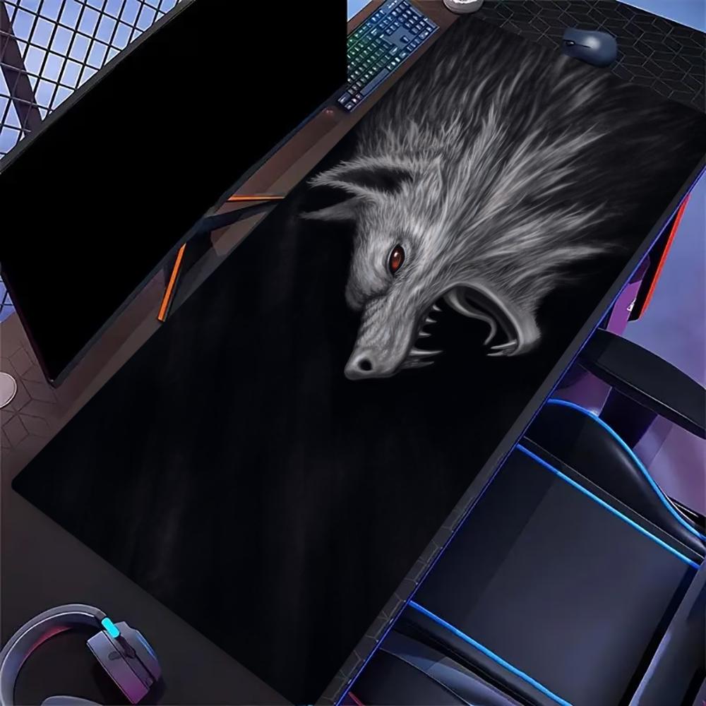Dark Fantasy Lightning Wolf Print Gaming Mouse Pad Large Desk Mat AntiSlip Rubber Base Stitched Edge Keyboard Mat For Gamers