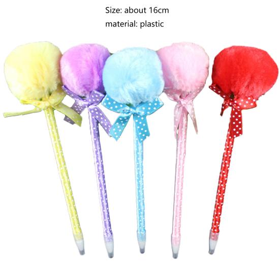 Cute Plush Faux Fur Pom Pom Bowknot Polka Dot Ballpoint Pen Student Stationery
