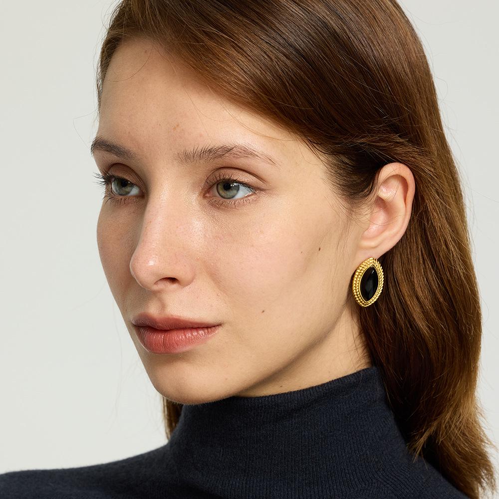 18K Gold Plated Black and Red Horse Eye Resin Stainless Steel Stud Earrings