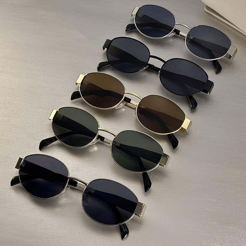 5pcs Elegant Oval Fashion Glasses for Women Men Classic Metal Frame Black Lenses Perfect for Pos Music Festivals