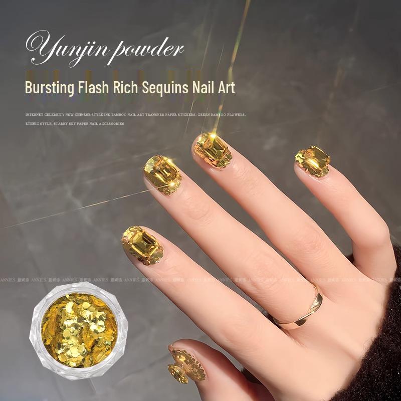 

Shiny Gold Magic Mirror Nail Art Powder with Rich Sequin Octagon Drills