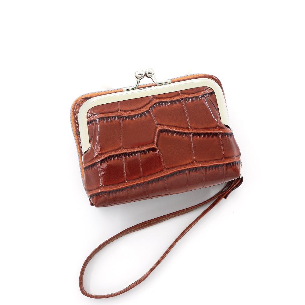 Кошелек с застежкой-поцелуйчиком с текстурой крокодила из искусственной кожи с каменным узором держатель для карт для шопинга коричневый 629₽