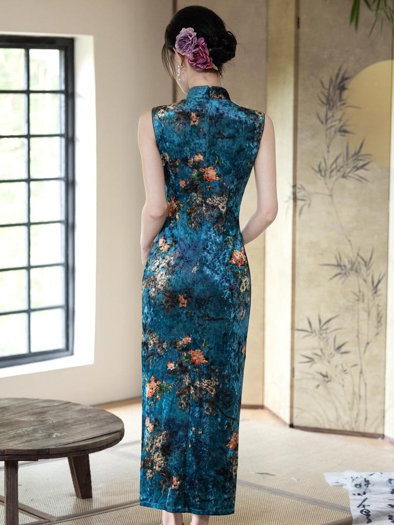Elegantes 2025 Herbst Samt Cheongsam: Modernes ärmelloses Retro-Design