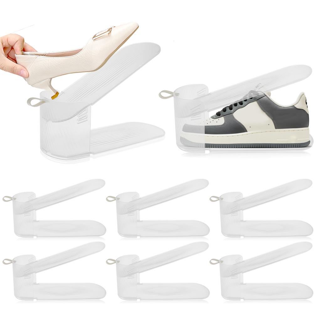 8Pcs Adjustable Shoe Stacker Double Deck Shoe Support Slot Organizer Rack Cabinet Closet Anti Slip Stripe Shoes Display Stand