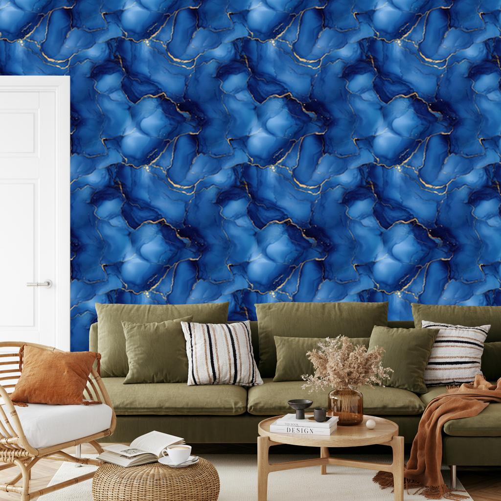 Ink Wallpaper, blue background, blue center for Living Room and Bedroom 50x1000