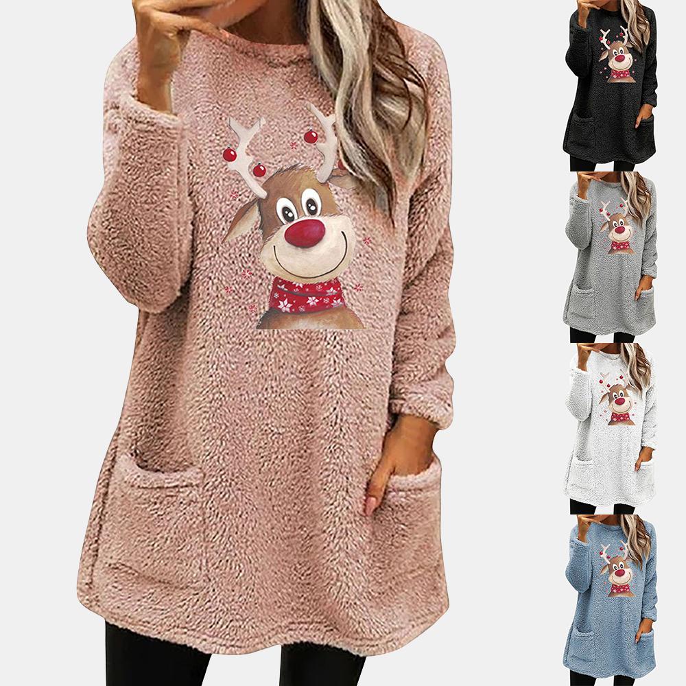 

Женская рождественская футболка с длинным рукавом, мешковатая блузка, женская туника, топы, пуловер, футболка