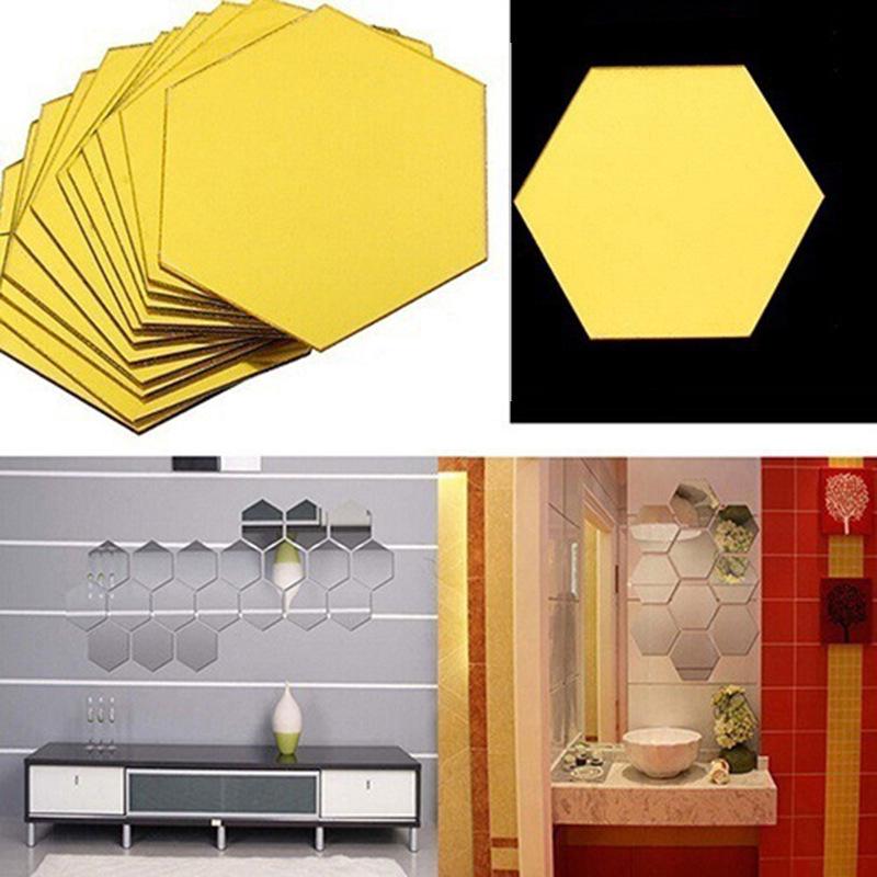 Self-Adhesive Hexagon Acrylic Mirror Wall Sticker for Living Room TV Background